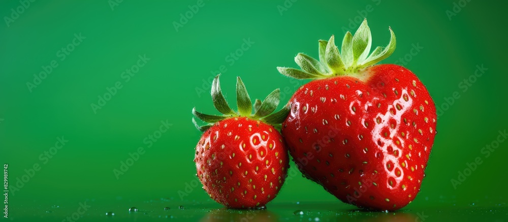 Poster closeup of an unattractive tomato and strawberry against a green backdrop with ample copy space avai