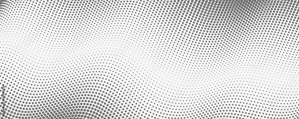 Poster Dotted halftone waves. Abstract liquid shapes, wave effect dotted gradient texture waves isolated symbols set. Halftone graphic dots waves. Wave dotted halftone, creative shape abstract
