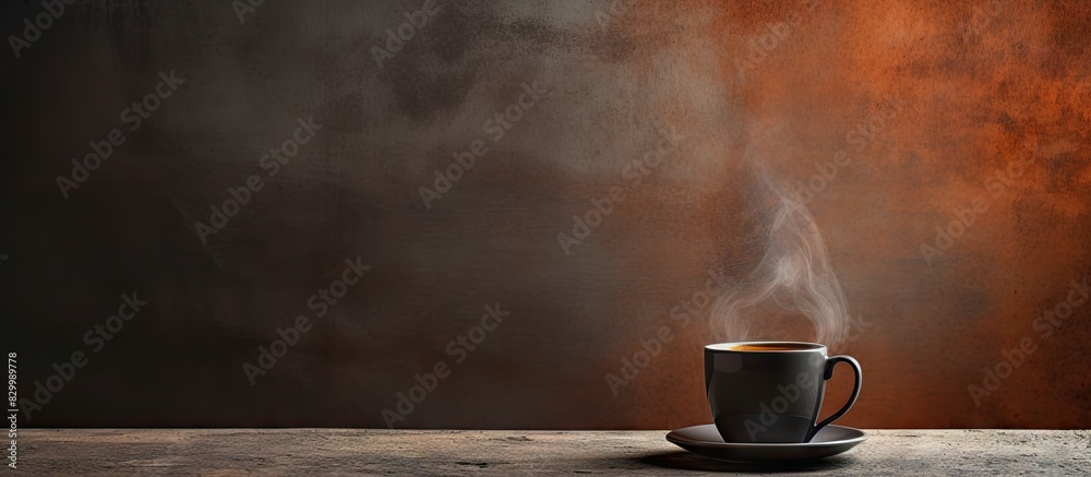 Aufkleber A dark coffee cup rests on a grungy background providing just enough empty space for other elements in the image. with copy space image. Place for adding text or design