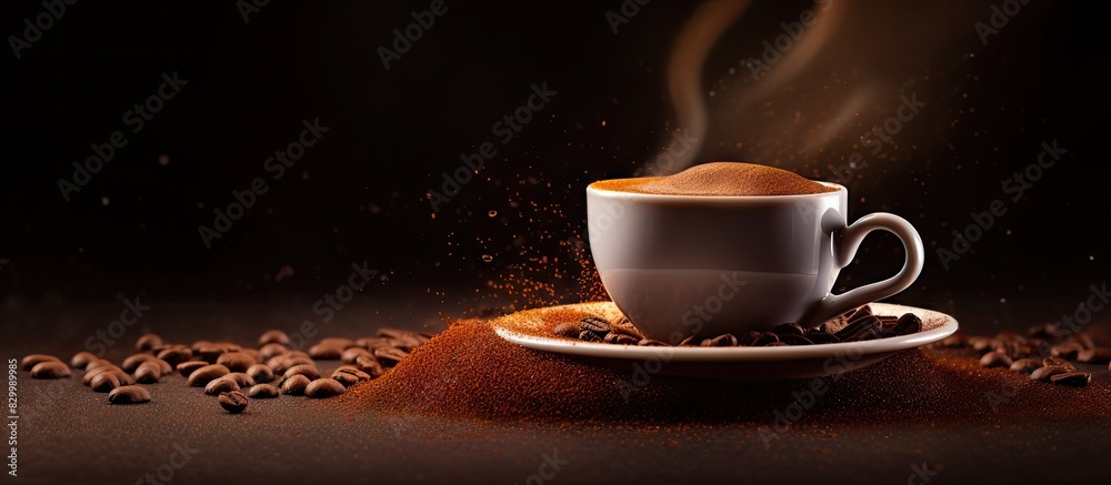 Aufkleber A cup with brewed coffee powder scattered on its surface providing ample copy space for customization or design elements