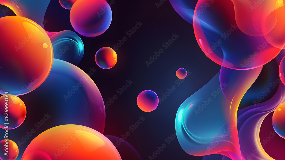 Wall mural poster collection with abstract colorful gradient sphere. glowing vibrant liquid gradient shape on d