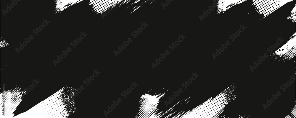 Poster black paint. abstract splatter grunge with halftone effect. brush ink stroke. background for text. i