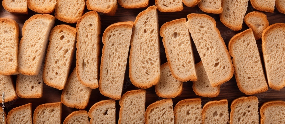 Aufkleber closeup top view of wholegrain bread slices arranged as a background enhancing the visual appeal of 