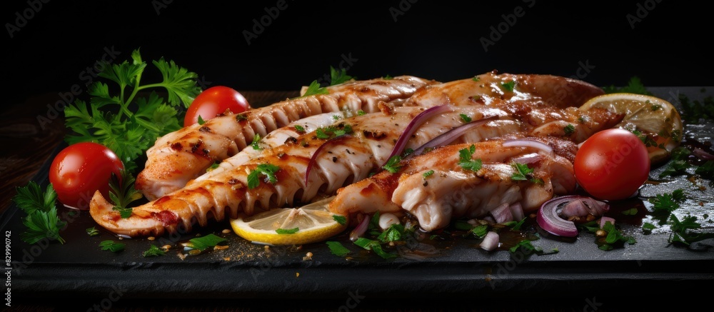Aufkleber fresh squid grilled to perfection showcased in a captivating copy space image