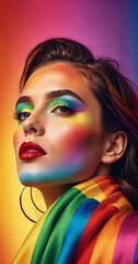 Naklejka premium LGBTQ couple illustration banner, rainbow color artwork, creative illustration of diverse people of the transgender and LGB community
