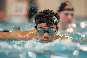 Competitive Swimmer Training Session with Coach Observing for Improved Arm Strength and Technique