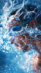 Dynamic Sports Event Banner Featuring Swimmer in Mid-Stroke with Splashing Water - Perfect for Print, Card, Poster Designs
