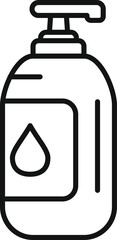 Simple line drawing of a hand sanitizer bottle icon, isolated on white background