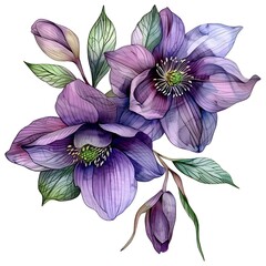 Elegant Watercolor of Fragrant Hellebore Flowers