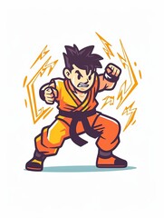 A cartoon character in orange jumpsuit