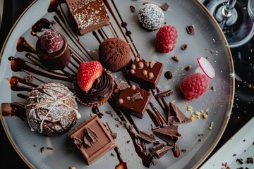Luxurious Chocolate Dessert Platter with Elegant Garnishes for Fine Dining Experience