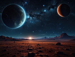 Sunrise view captured,抉择 (jué zé) between space and desert: a fiery orb emerges on the horizon