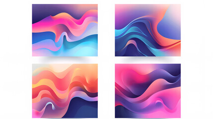 Set of square liquid color abstract geometric shapes. Fluid gradient elements for minimal banner, logo, social post. Futuristic trendy dynamic square banners. Abstract background. Generative AI.