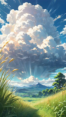 Fototapeta premium landscape with clouds and sun