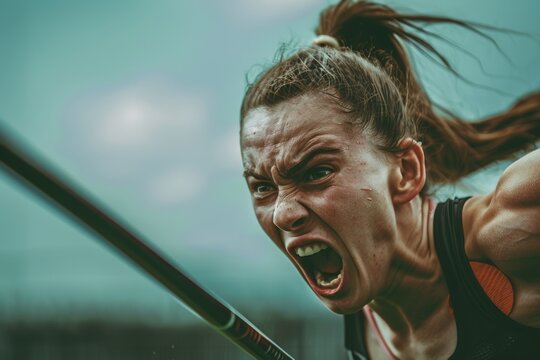 Triumphant Javelin Thrower Celebrating in Rainy Weather | Sports Victory Concept - Powered by Adobe