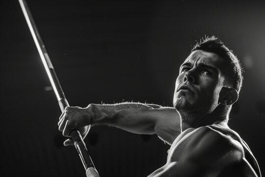 Muscular Athlete Preparing for Javelin Throw - Focus on Strength and Precision for Sports Training and Gym Motivation