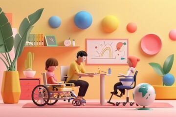 a teacher conducting a lesson with adaptive materials.