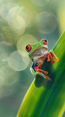 Vibrant Tree Frog Perching on Leaf , generate AI