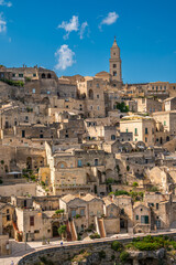 View of Matera at night, Puglia, Italy