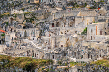 View of Matera at night, Puglia, Italy