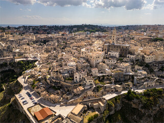 View of Matera at night, Puglia, Italy