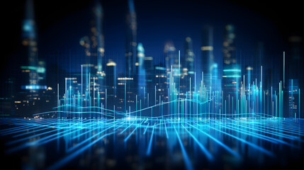 Digital blue business chart hologram graphics poster background