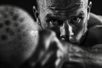 Athlete's Intense Focus and Stance During Shot Put Preparation - Power and Determination in Sports Imagery