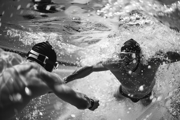 Competitive Swimming Race - Dual Swimmers in Medley Relay Final Lap, High Speed Action Photography
