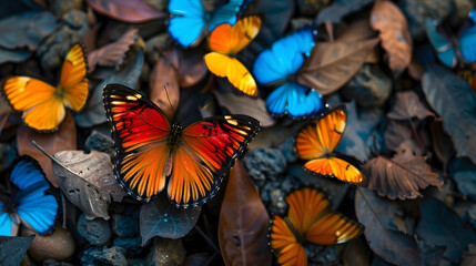 Special unique butterfly among crowd of common ones. Generative AI.
