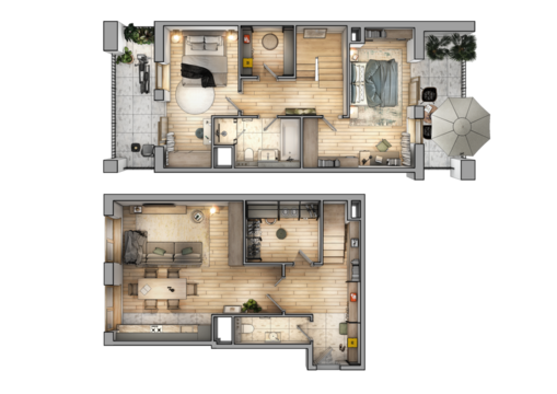 Layout of the apartment. Interior design. 3d visualization