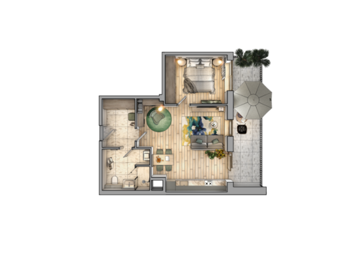 Layout of the apartment. Interior design. 3d visualization