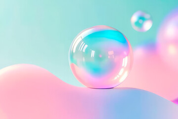 abstract background , transparent balls on a wavy surface