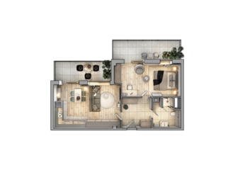 Layout of the apartment. Interior design. 3d visualization
