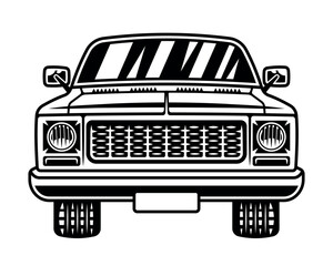Pickup truck old car front view vector monochrome illustration isolated on white background © Flat_Enot