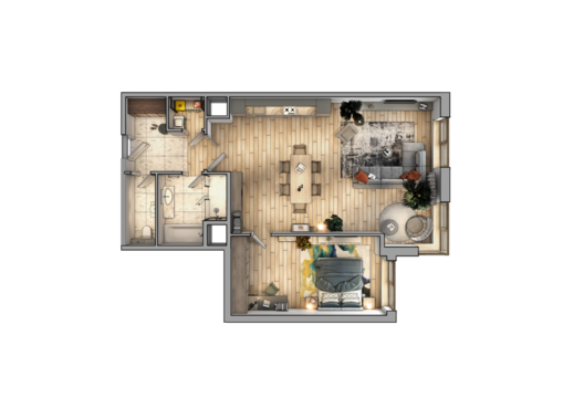 Layout of the apartment. Interior design. 3d visualization