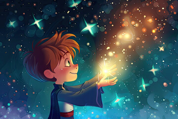 A cartoon, a prince who is casting magic