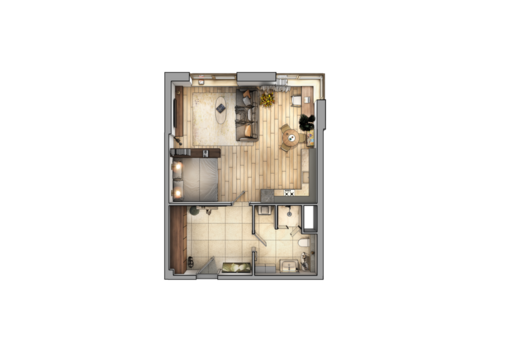 Layout of the apartment. Interior design. 3d visualization