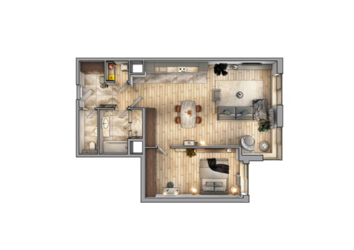 Layout of the apartment. Interior design. 3d visualization