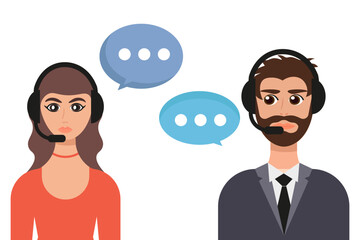 Man and woman support operator. Support service with man and woman in a flat design