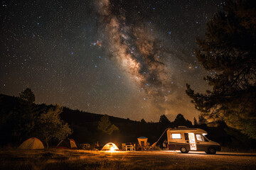 a campfire with stars in the background