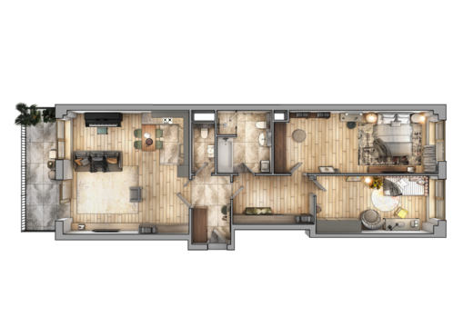 Layout of the apartment. Interior design. 3d visualization
