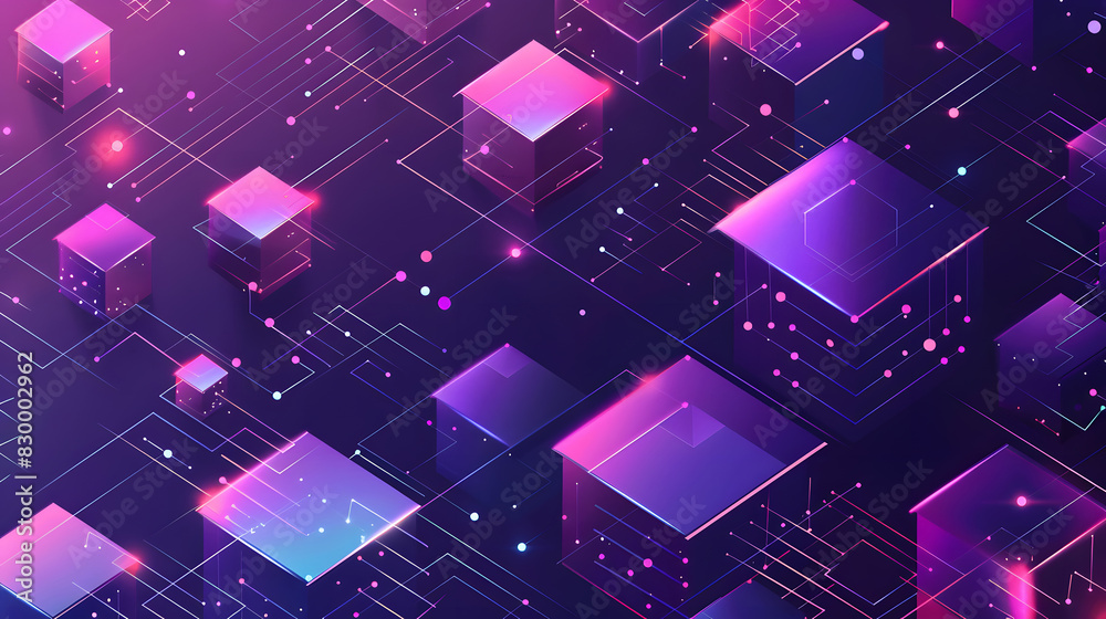 Fototapete the graphic design element and abstract geometric background with isometric digital blocks. blockcha