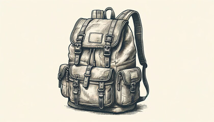 Hand-drawn style illustration of a travel backpack