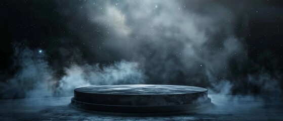 3d rendering of empty dark stage with spotlight and smoke