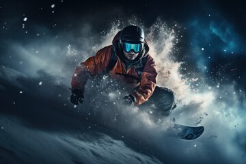 Teenager in orange jacket confidently snowboarding, executing a trick on the snow