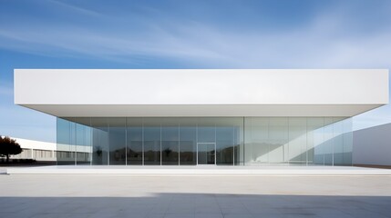 Stark Architectural Minimalist Building with Open Glass Facade and Open Surroundings