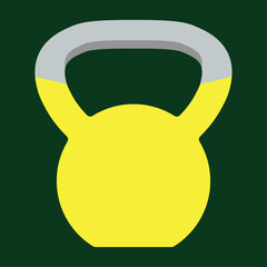 Kettlebell yellow icon vector illustration isolated on a green. Workout gym tools, accessories. Sport equipment, Gym time concept. Iron kettlebell icon, sport training and fitness design element.