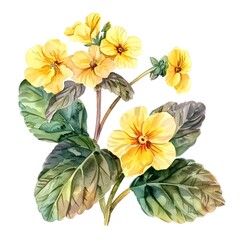Vibrant Watercolor of Primrose Flowers on White Background
