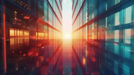 Obraz premium A building with a large window that is reflecting the sun