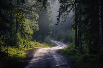 Obraz premium forest, summer, road, lighting, photo, sony